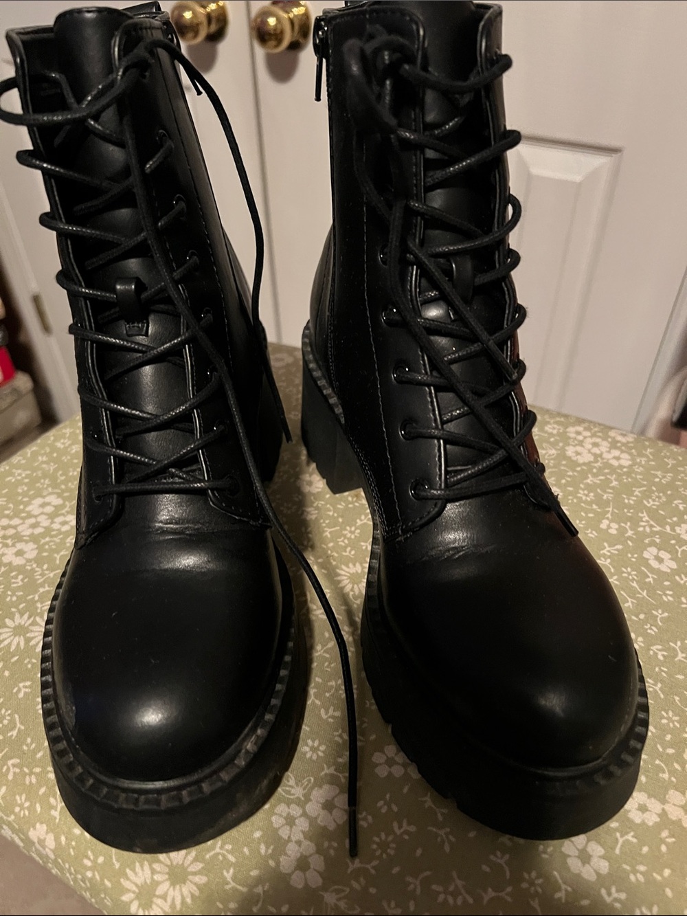 Madden Girl Black Lace-Up Platform Combat Boots for Women